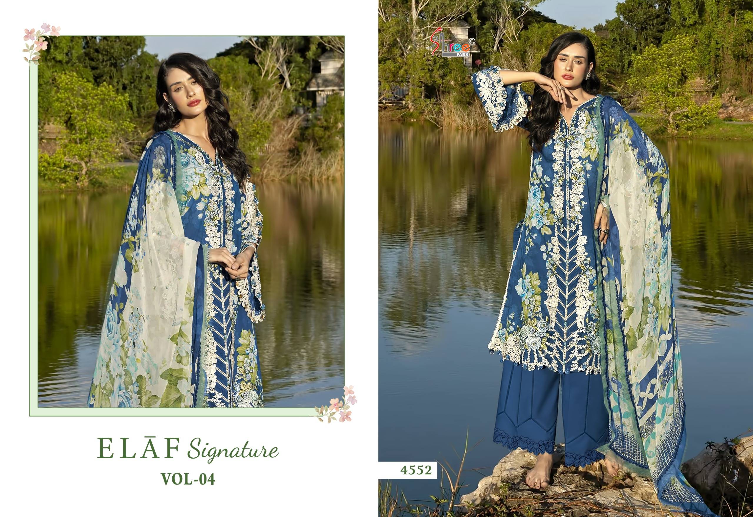 SIGNATURE VOL 4 BY ELAF 4551 To 4558 Series Beautiful Festive Suits Stylish Fancy Colorful Ethnic Wear PURE COTTON Print Dresses At Wholesale Price